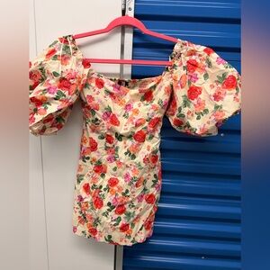 Zara Floral Puff Sleeve mini cotton Dress xs